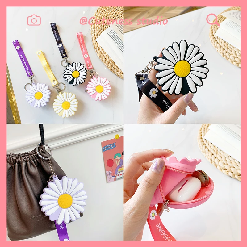 

Daisy Flower Coin Purse Soft Silicone Round Earphone Box New Style Fashion Soft Silicone Mini Storage Bag Portable Clutch Wallet