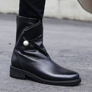 

kmeioo high quality spring fashion shoes ankle boots elelgant pearl short boots comfortable cowskin boots genuine leather shoes