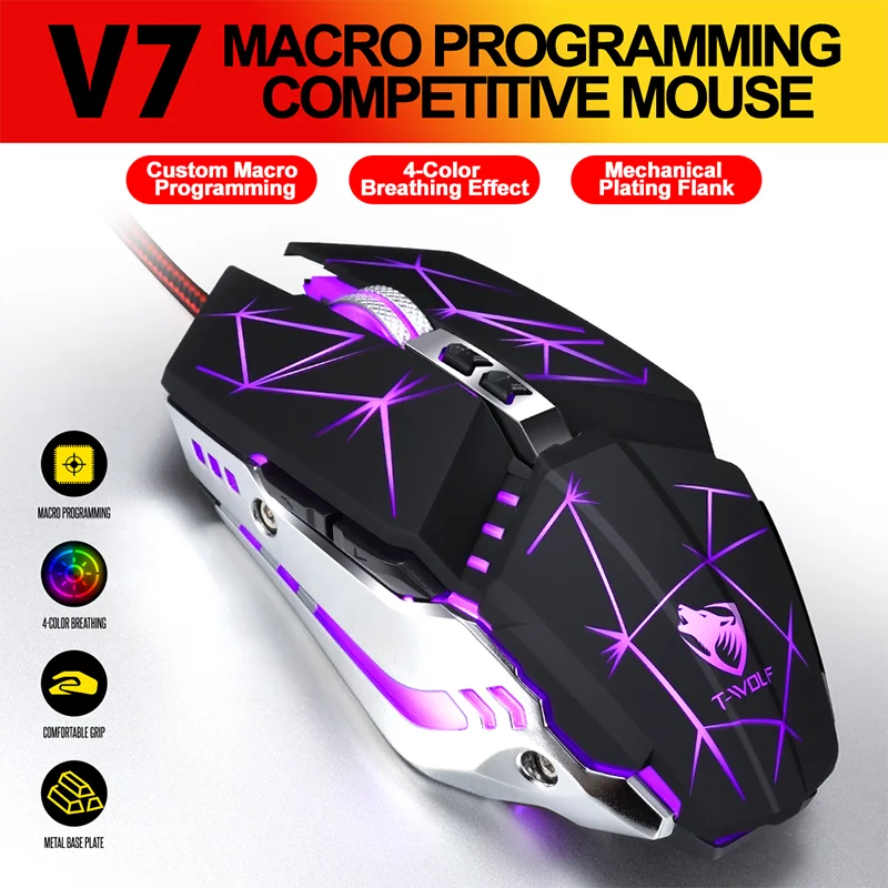 Игровая мышь V7 USB Проводная робот программируемая на заказ макро 3200DPI с