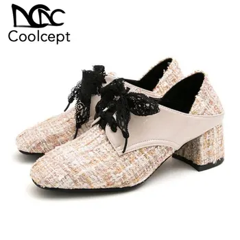 

Coolcept Size 30-50 Women Fashion Pumps Vintage Style Mature Elegant Bowknot Shoes Women Soft Material Heels Casual Footwear