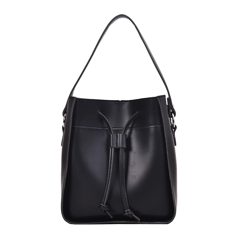 

Fashion Ladies Large-capacity Shoulder Bag Rope Simple Ladies PU Leather Handbag High Quality Ladies Daily Bag Waterproof Black
