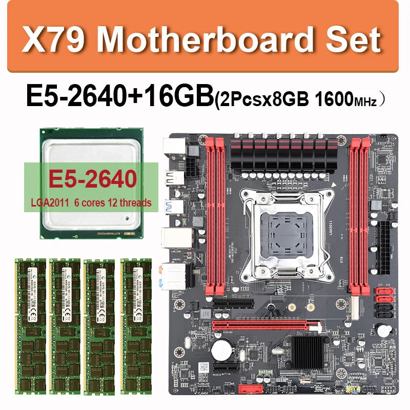 Набор материнских плат JINGSHA X79 с Xeon E5 2640 2 шт. x 8 ГБ = 16 Гб 1600 МГц DDR3 память ECC REG ATX USB3.0