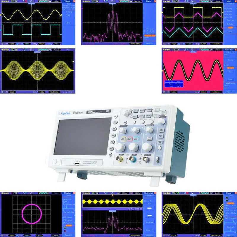 Hantek DSO5102P USB цифровой запоминающий осциллограф 2 Каналы 100 МГц 1GSa/s с 7 дюймов Цвет Дисплей Скамья осциллограф