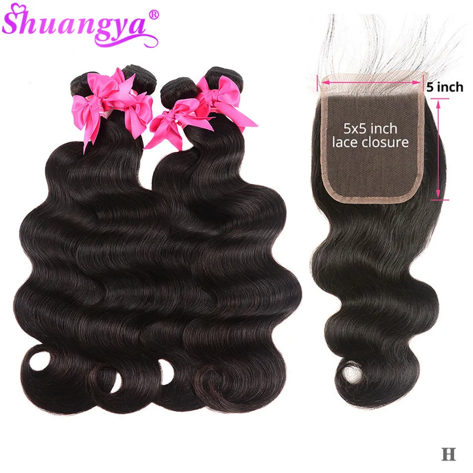 

Remy Body Wave With 5x5 Closure Brazilian Hair Weave Bundles With Closure 100% Human Hair 3/4 Bundles With Closure