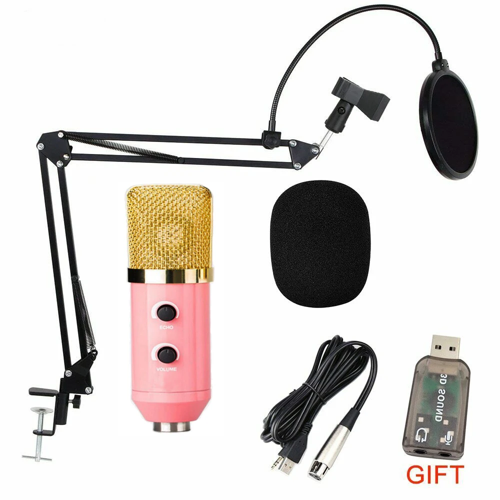 PINK MK-F100TL Профессиональный USB студийный компьютерный конденсаторный микрофон для записи видео и караоке - Цвет: PINK