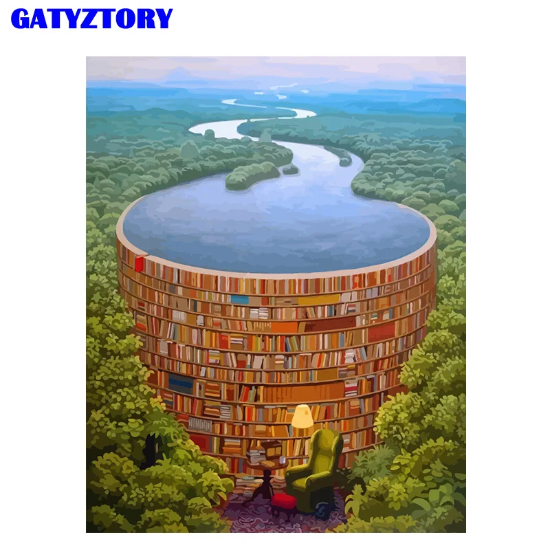 GATYZTORY фоторамка DIY живопись по комплекты номеров озеро холст картина стены искусство картина Раскраска по номерам для домашнего декора