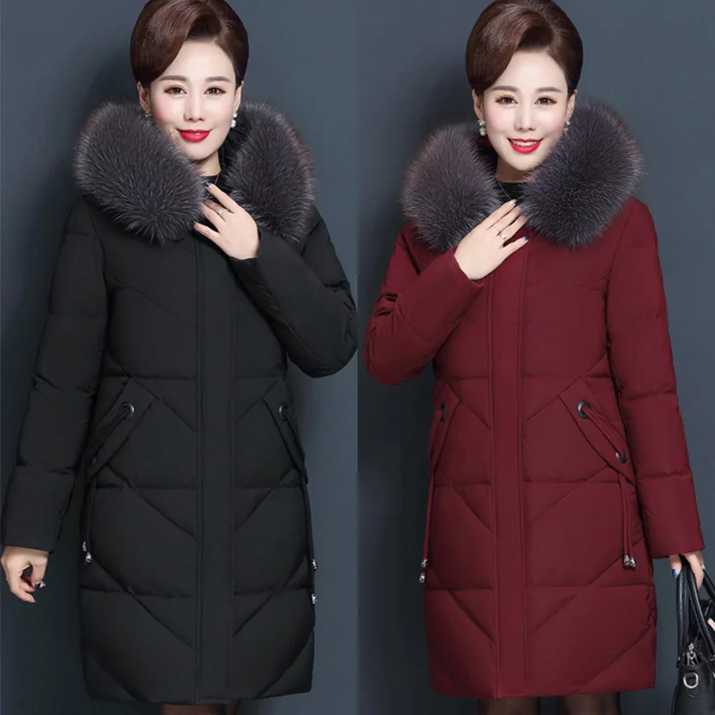 

Mom Winter New Style down Jacket Coat Western Style Mid-length Middle-aged Woman Cotton Dress-Style Cotton-padded Jacket 40-50-Y