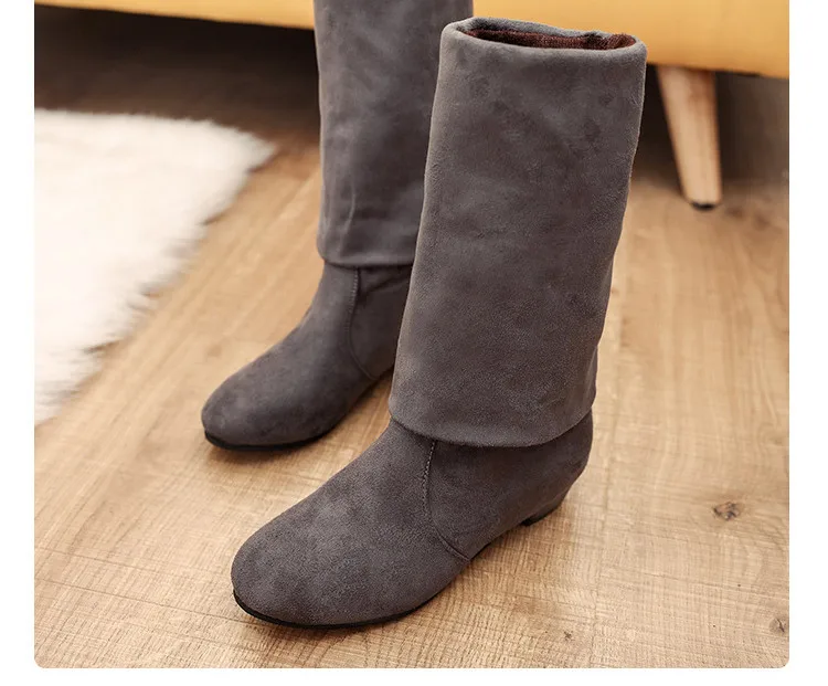 HOT New Arrival Women Boots Square Block Heel Fur Platform Winter Knee High Boots Women Foldable Elastic Boots Dress Boots