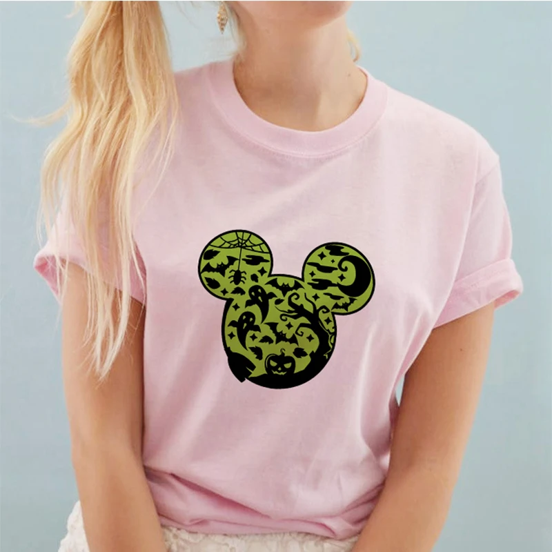 

Fashion 2019 Thin Section Pink T Shirt Spoof Fun Halloween Print T Shirt Short Sleeve Casual Harajuku Woman Summer Verano Mujer