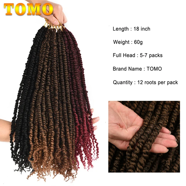 TOMO Passion Twist Crochet Hair 18 Inch Pre-looped Synthetic Crochet Braids Hair Extensions Ombre Braiding Hair Black Brown Red 3