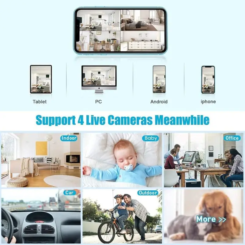 Cámaras de video Minicámara Wifi W8 con aplicación IWF, Monitor remoto de seguridad para el hogar, cámara IP de 1080P, visión nocturna IR, cámara inalámbrica con detección de movimiento - Imagen 2
