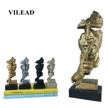 

VILEAD 13.5cm 30.5cm Resin Face Mask Figurines Silence Is Gold Abstract Art Face Creative Secoration Office Study Craft Ornament
