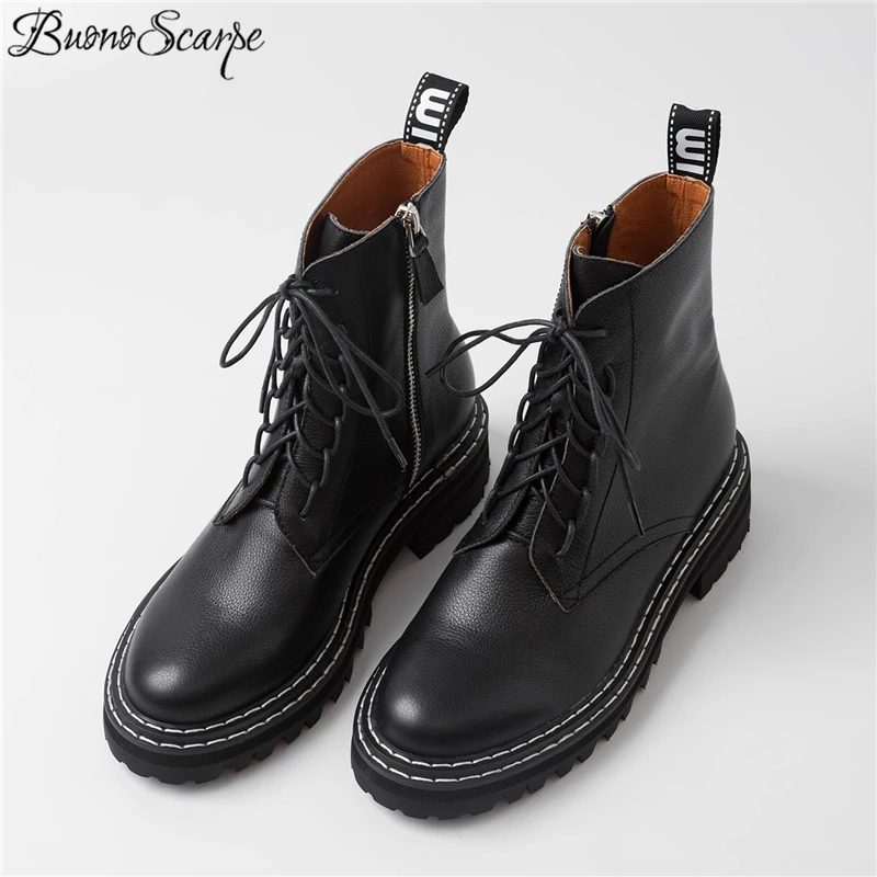Buono Scarpe/женские брендовые кожаные ботильоны; короткие ботинки с перекрестной шнуровкой; botas Mujer; ботинки из натуральной кожи; Fenimina; Женская обувь в байкерском стиле