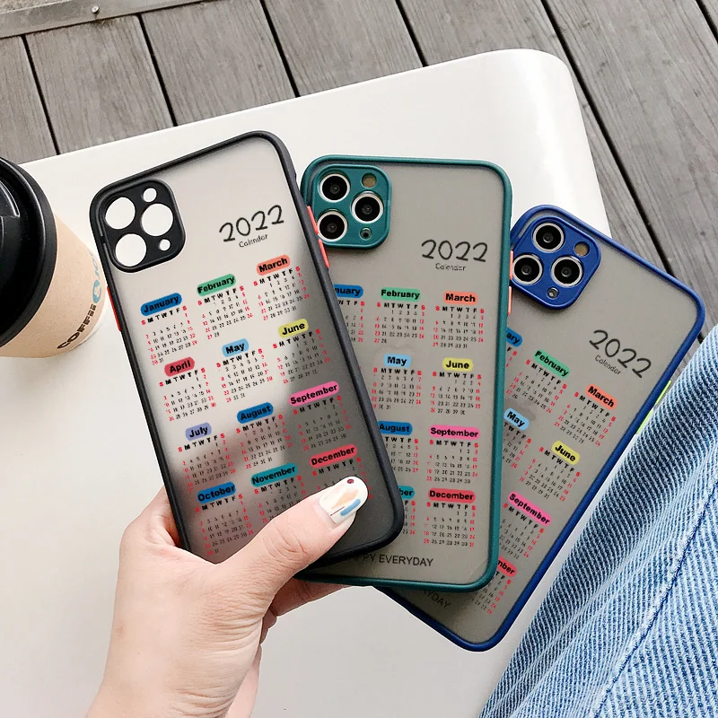 Happy Everyday 2022 Calendar Phone Case for iPhone 6s 7 8 Plus SE2020 X XR XS MAX 12 11 Pro Max Hard Matte Shockproof Back Cover