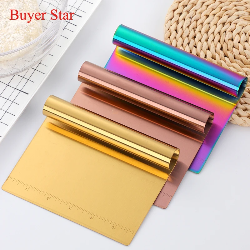 

Stainless Steel Scraper Cake Pastry Cutters with Scaled Ruler Cake Cooking Dough Fondant Spatulas Edge DIY Decorate Baking Tools