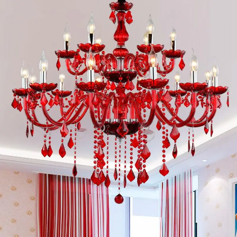 Modern Red Crystal Chandeliers E14 Socket Red K9 Hanglamp Crystal