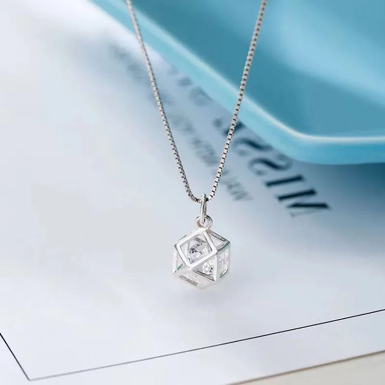 

S925 Silver Necklace Women's Choker Korean-style Simple Elegant MORI Series Online Celebrity Necklace Short Stereo Geometry Pend