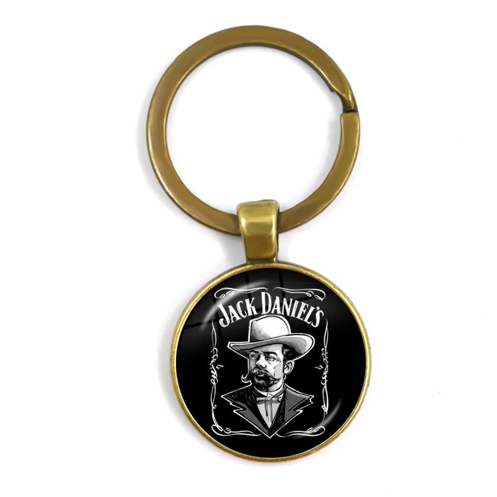 Модные брелки Jack Daniels 25 мм, стеклянный кабошон, брелок для ключей, держатель для игры, сопутствующие ювелирные изделия, милые подарки для мужчин