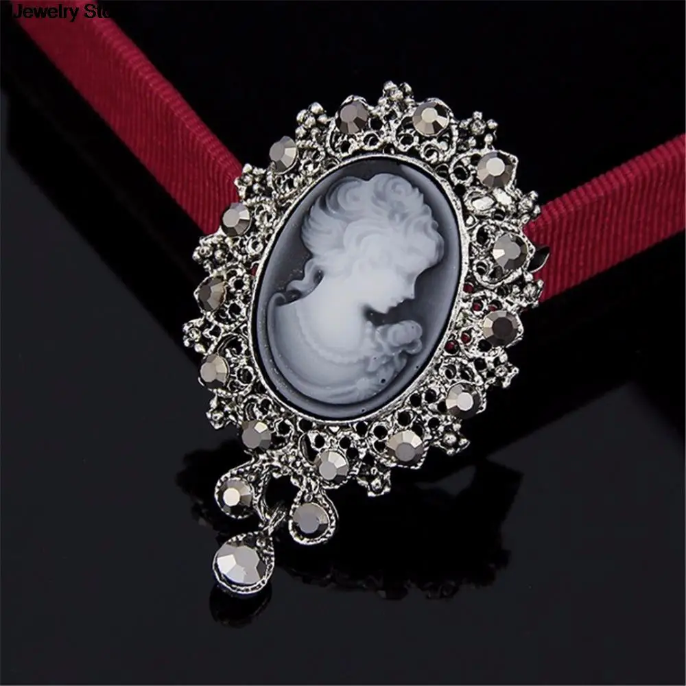 

1pc Crystal Rhinestone Lady Vintage Cameo Victorian Style Wedding Party Women Pendant Brooch Pin
