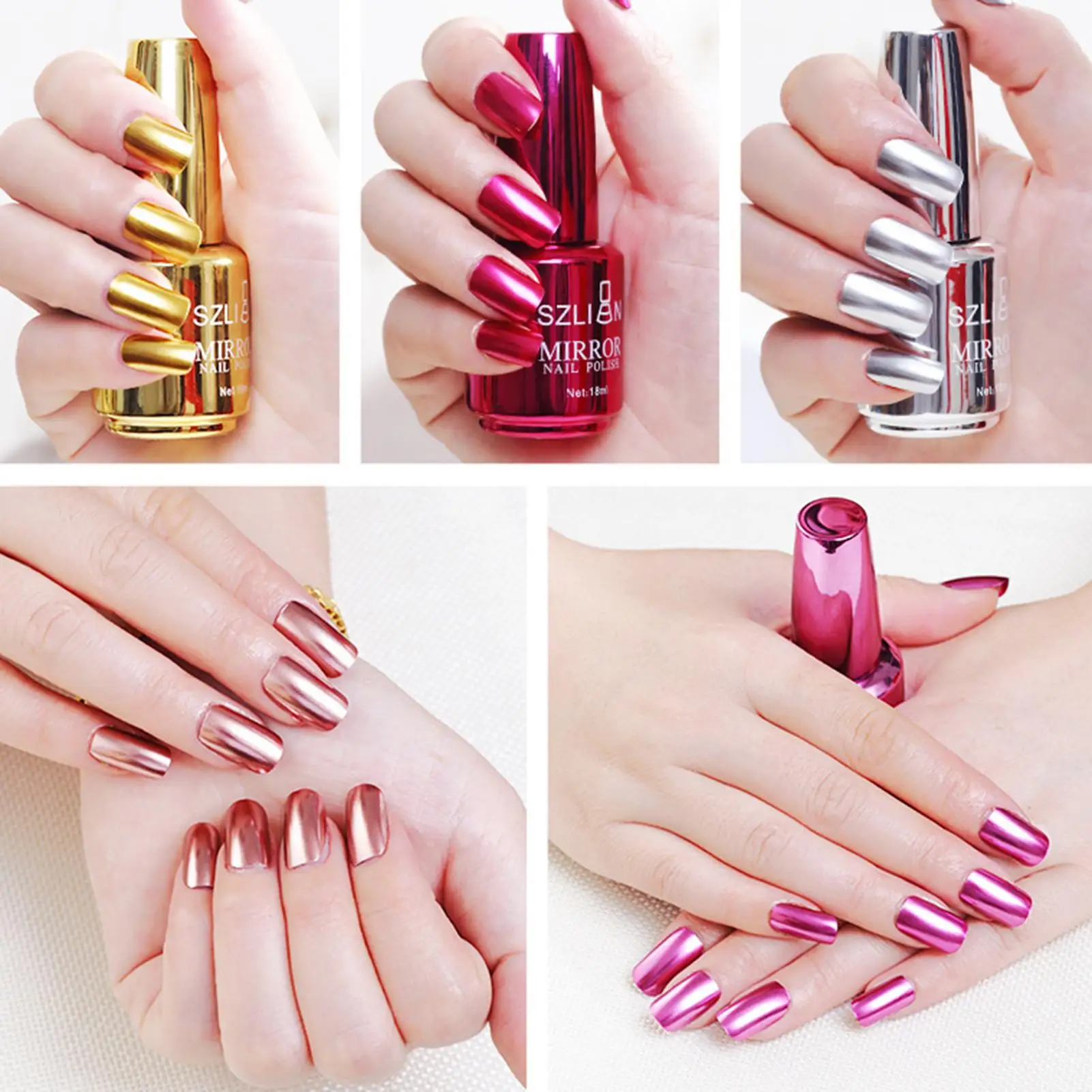Esmalte de uñas con efecto espejo metálico, barniz de Color sólido  duradero, decoración de manicura, oro rosa, plata, cromo, 18ml - AliExpress
