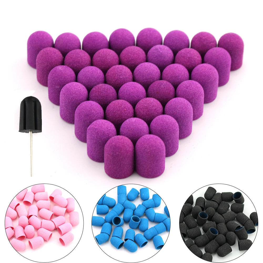 50pcs 10*15mm 네일 샌딩 캡 전기 플라스틱 그립 드릴 발 큐티클 밀링 블록 연마 액세서리 페디큐어 도구
