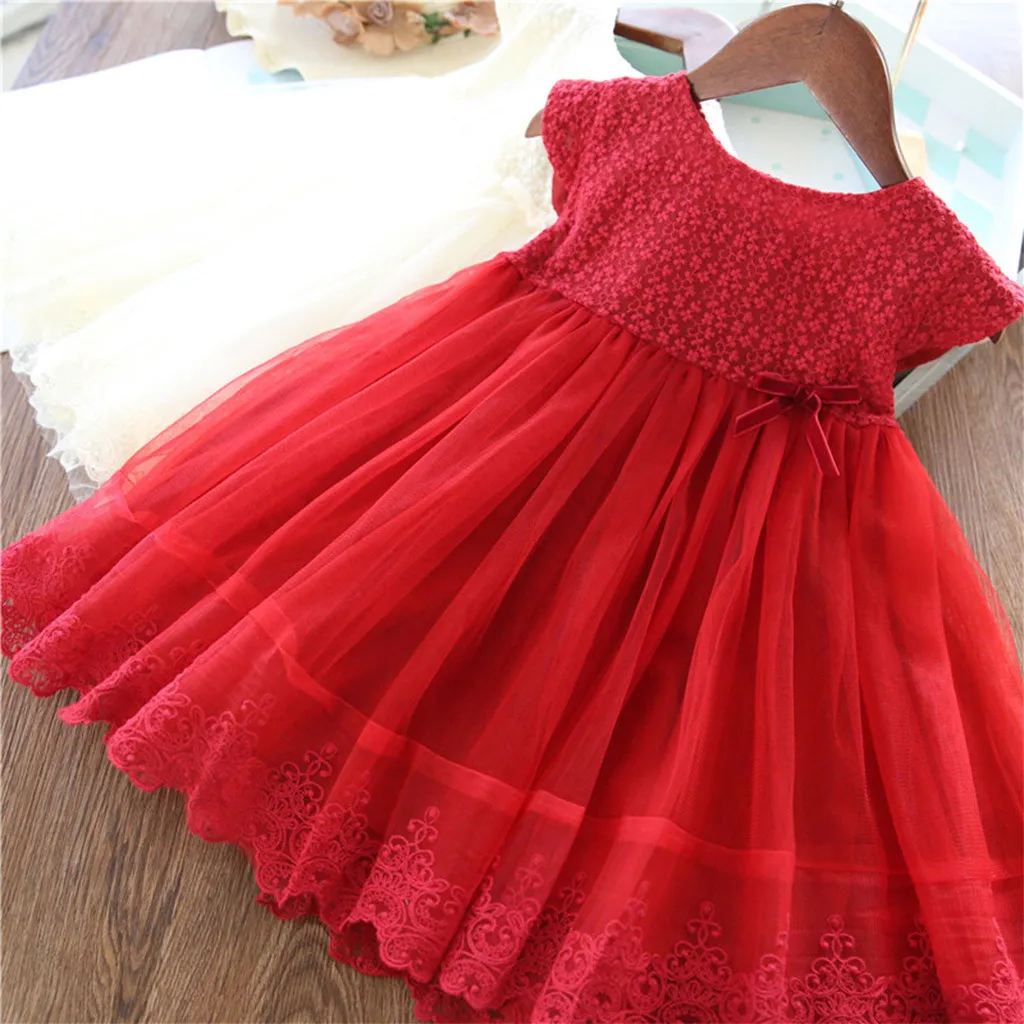 Little Girls Lace Flower Dress Toddler Baby Short Sleeve Princess Button Pure Color Girl Suit Summer Clothes 2-7Y | Детская одежда и