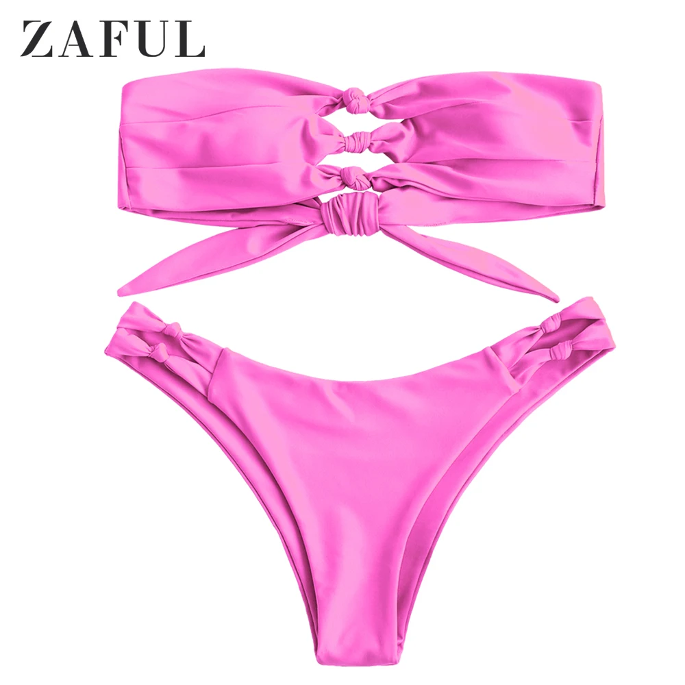 ZAFUL, комплект бикини с вырезом, бандо, купальник для женщин, яркие цвета, Милые Бикини для девушек, mujer