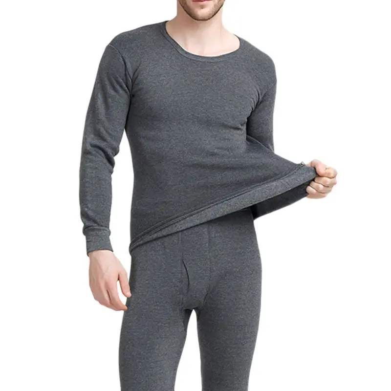 Mens Thermal Underwear Autumn Winter Plus Velvet Thicken Solid Long Sleep Suit Casual Winter Clothes Mens Warm Pants Winter Sets