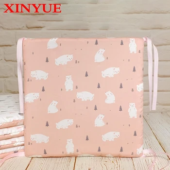 

Bed Bumper 6pcs For Newborn Baby Cushion Protector 30*30cm Pink Bear Printed Braid Set Bumpers in the Crib Children Room Decor