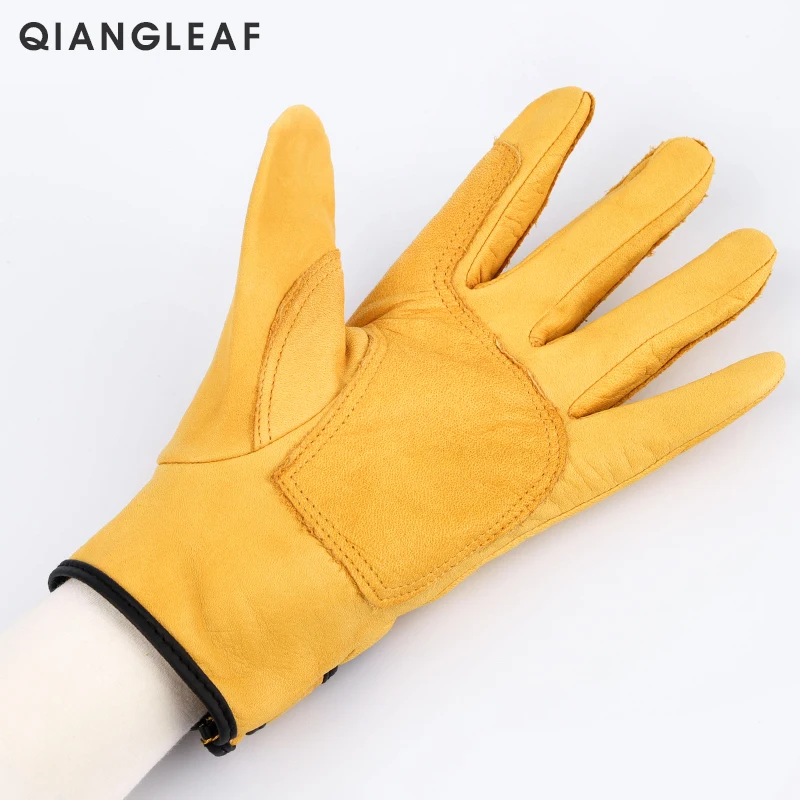 QIANGLEAF, новинка,, защитные перчатки, D Класс, свиная кожа, желтые, ультратонкие Кожаные Защитные рабочие перчатки, 527NP