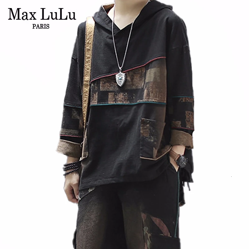 Max LuLu/ корейская мода, новая осенняя одежда с принтами, Женские винтажные комплекты из двух предметов, женские топы с капюшоном и шаровары, большие размеры