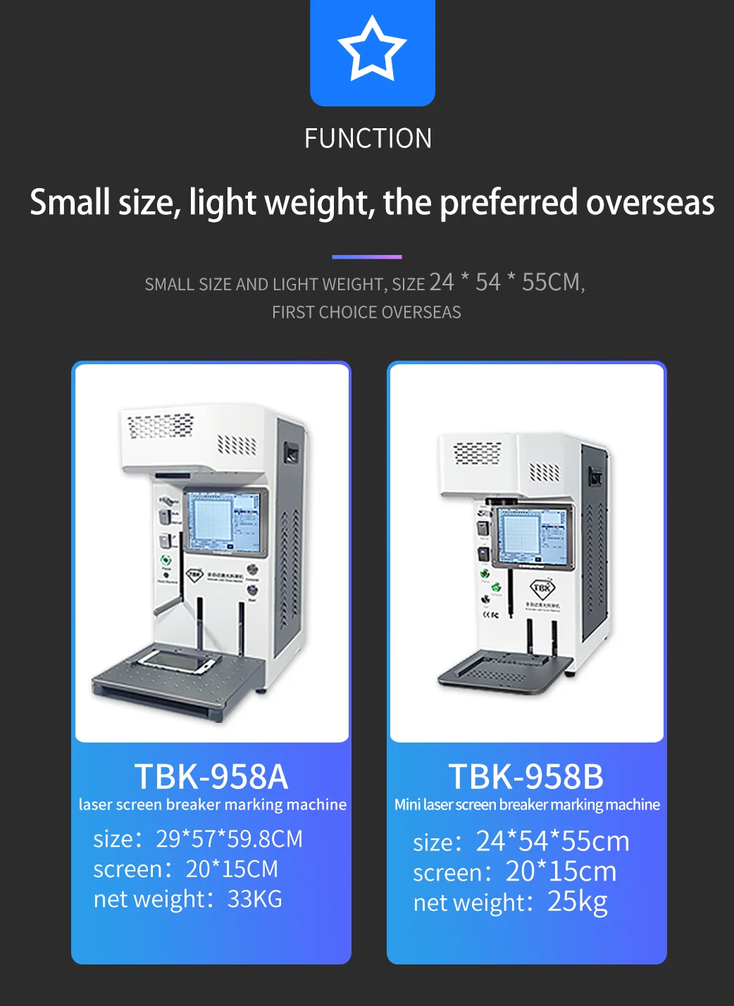 TBK-958A 958B Automatic LCD back glass Laser separate Machine for iphone 8- 11pro max for DIY Engraving and LOGO marking Machine