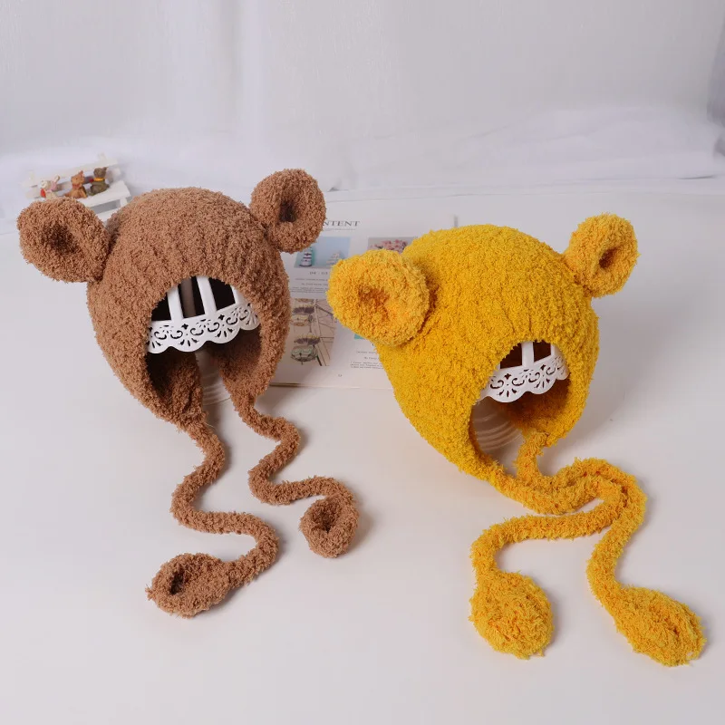 Baby boy girl hats winter new plush big ear earmuffs 1-4 years old baby children long windproof belt warm earmuffs beanies