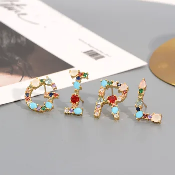 

Dropship Custom Name Initial Personalized Letter Colorful AAA Cubic Zircon Necklace Gold Color Luxury Stud Earring Collie Femme