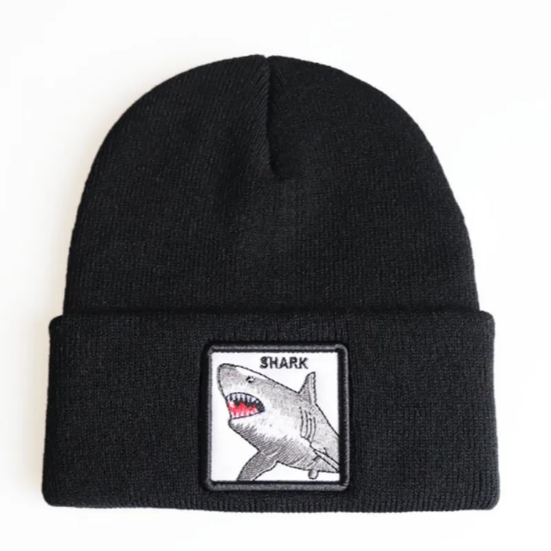 shark black Зимняя вязаная шапка с животными, модные мужские шапки в стиле хип-хоп, уличная шапка Kpop Skullies Beanie, Лыжная зимняя Лыжная шапка - Цвет: shark black