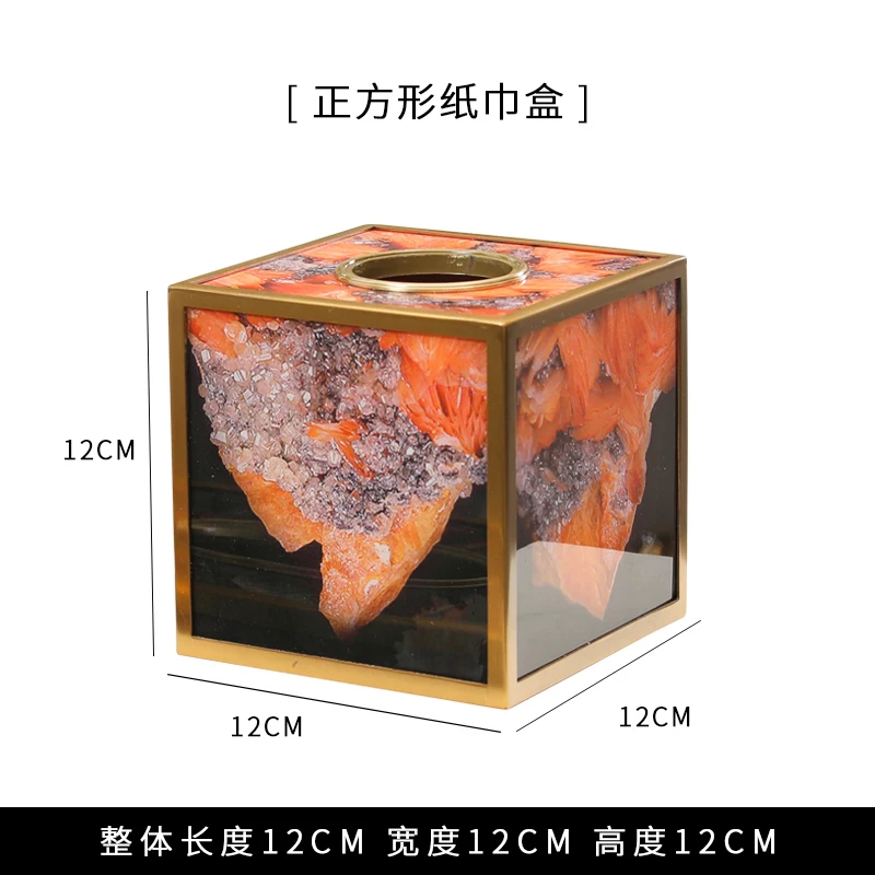 Креативная бамбуковая коробка для салфеток мраморный золотой Латунный держатель для салфеток Настольный ящик для хранения гостиной Современное украшение дома - Цвет: 12cm
