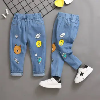 

2020 Fall Children 's Cartoon Trousers Cotton Pants Fashion Girl Jeans Cowboy Boys Ripped Jeans Kids Casual Jeans Baby Clothes