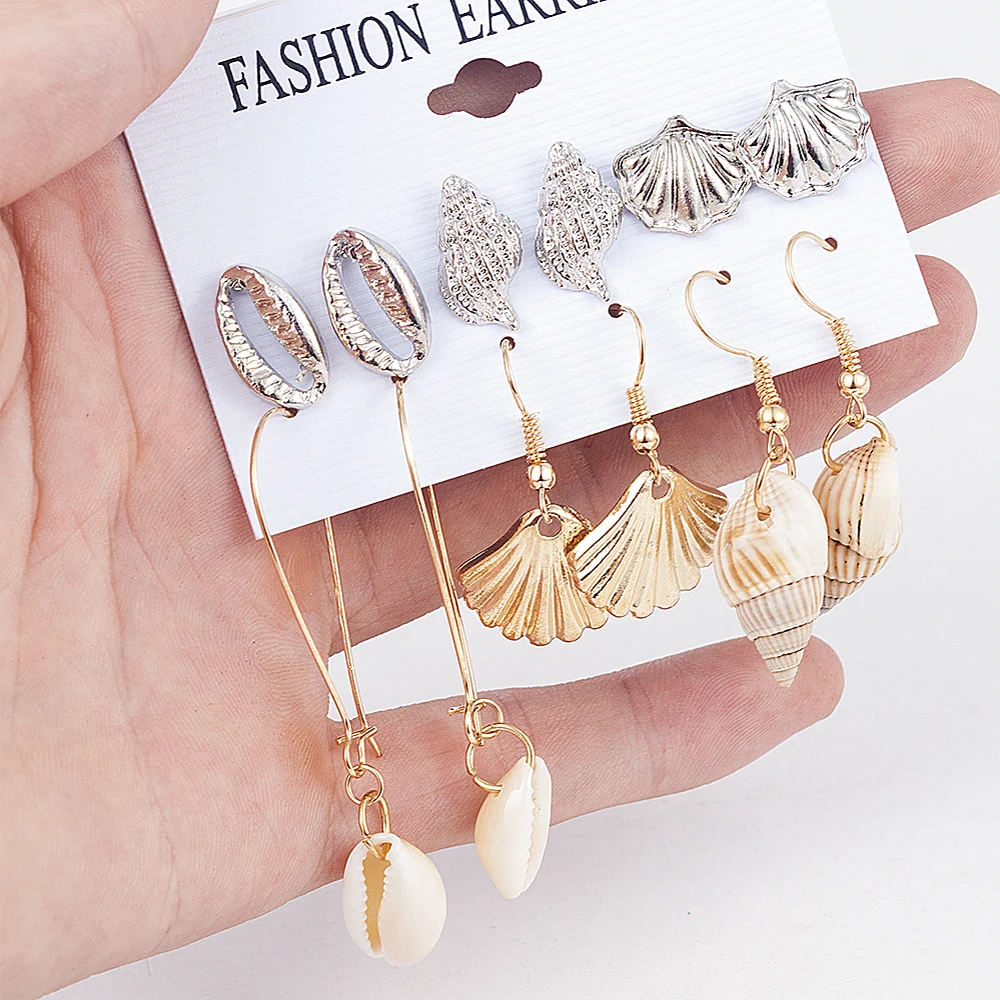 

7 Style Seashell Earrings Set For Women Starfish Shell Cowrie Statement Earrings 2019 Summer Beach Jewelry Pendientes Cortos