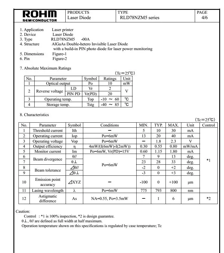 10 шт. ROHM RLD78NZM5 до 18 5 6 мм мВт 780нм 785нм инфракрасный лазерный диод LD для робота XiaoMi