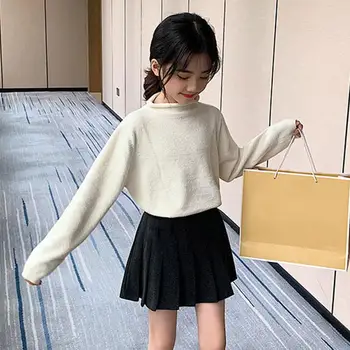 

New 2020 Spring Autumn Winter Pullover Big Girls Sweater High Collar Baby Girl Sweater Fashion Kids Sweater Green White Tops