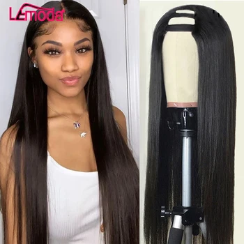 

U part Wig Straight Human Hair Wigs Preplucked With Baby Hair Lemoda 150% Density Peruvian Remy Lace Wigs For Black Women