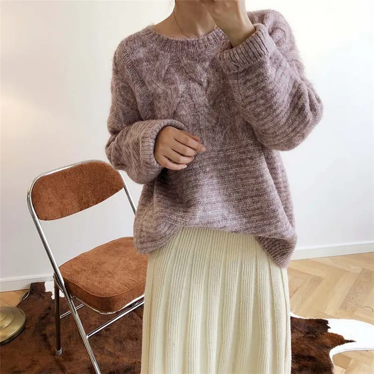 Осень-зима, женский свитер Kawaii, утолщенный, свободный, Bf, ленивые цветы, вязаный, эластичный джемпер, женский свитер