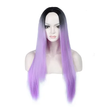 

Synthetic Purple Wigs for women -Straight Right Side Parting NONE Lace Heat Resistant Replacement Wig Full Machine Made 24 inch