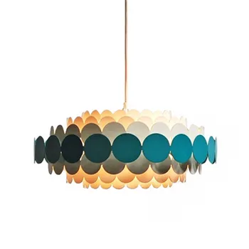 

Blue Pendant Chinese Ring Lamp Hotel Lighting Living Room Led Metal Decoration Hanging Light flower Indoor Pendant Light