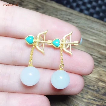 

CYNSFJA New Real Certified Natural Hetian Jade 925 Sterling Silver Fine Jewelry Amulet White Jade Earring High Quality Best Gift