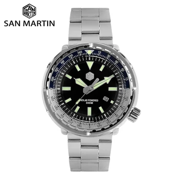 

San Martin TUNA Diver Stainless Steel Watch Men Quartz Watches VS37 Solar Sapphire Crystal Date Display Waterproof Super Glow
