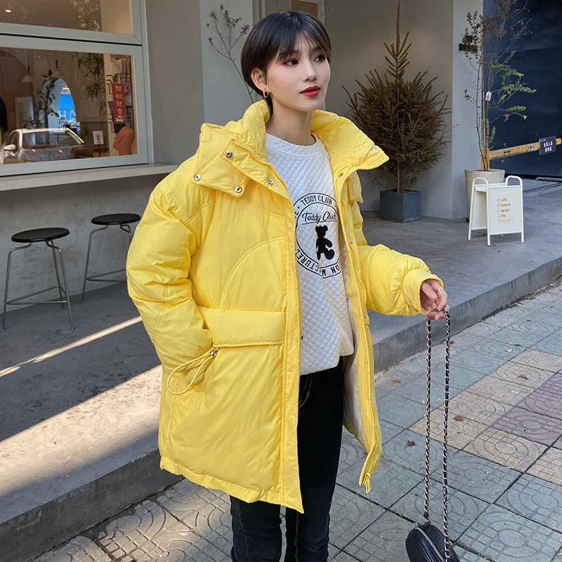 

Женский пуховик средней длины, повседневный свободный пуховик на белом утином пуху, модель 2021 Kj5266 в Корейском стиле на зиму