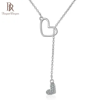 

Bague Ringen Silver 925 Jewelry Gemstones Heart shaped Pendant Necklace for Women Classic design Trendy Female Clavicle Chain