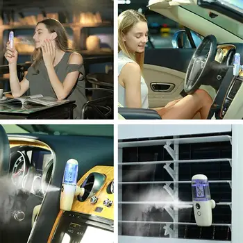 

White & Blue Mini Humidifier Car Ultrasonic Essential Air Diffusers With Negative Ions Particles Sprayer for Travel, Car, Home