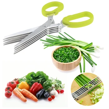 

19cm Minced 5 Layers Multifunctional Kitchen scissor Shredded Chopped Scallion Cutter Herb Laver Spices Cook Tool cut